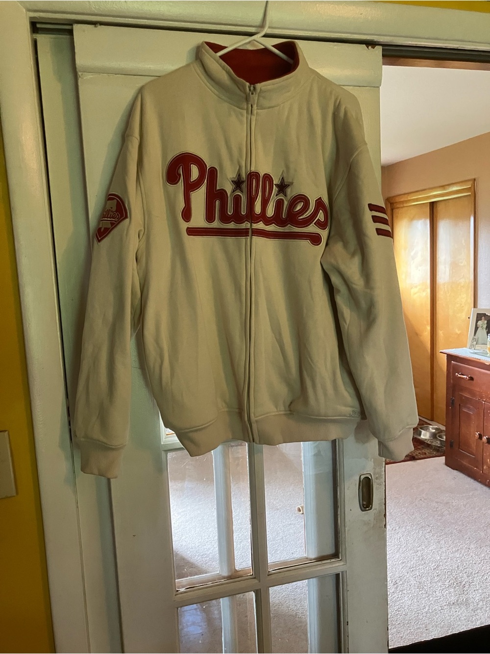 Stitches Cream Jacket with Red Phillies Script